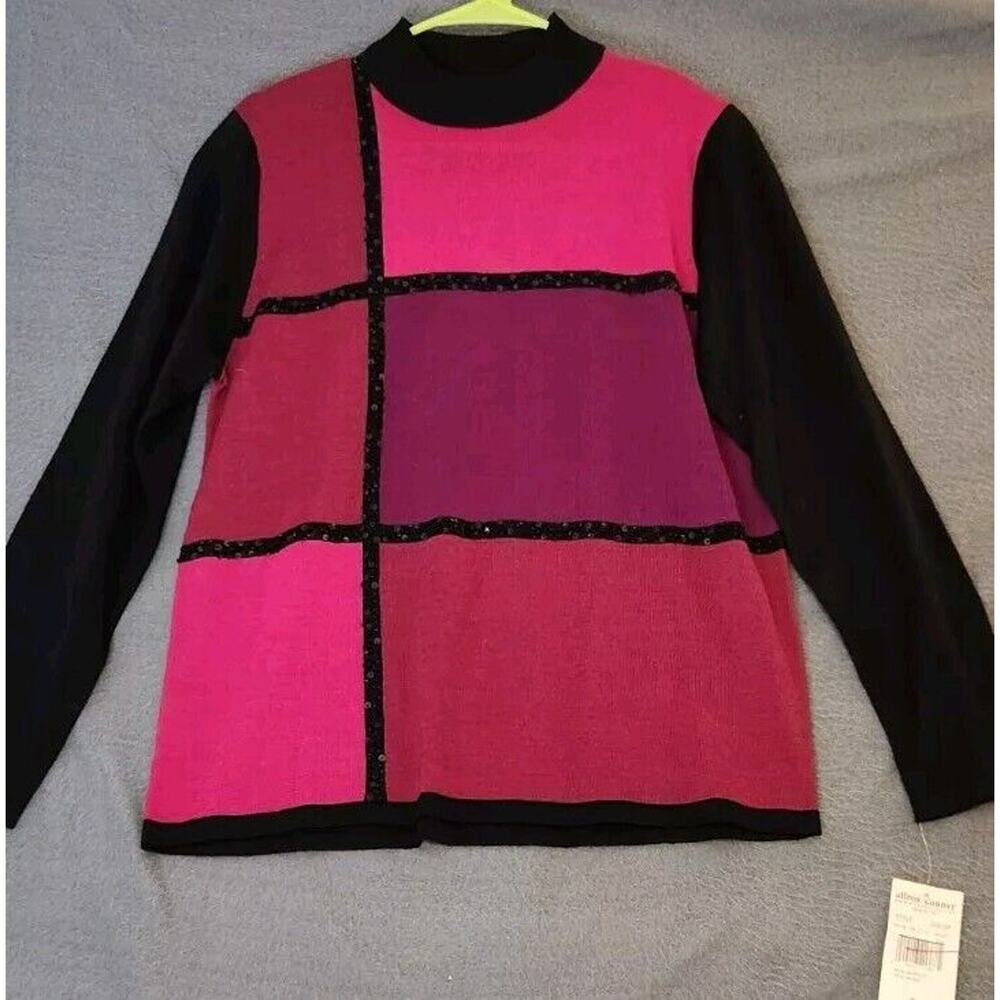Alfred Dunner Womens Size S Purple Colorblock Wool Blend Mock Neck Sweater‎ NWT